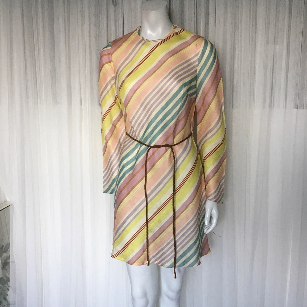 Zimmermann Multicolor Diagonal Stripe Long-Sleeve Mini Dress Size 2